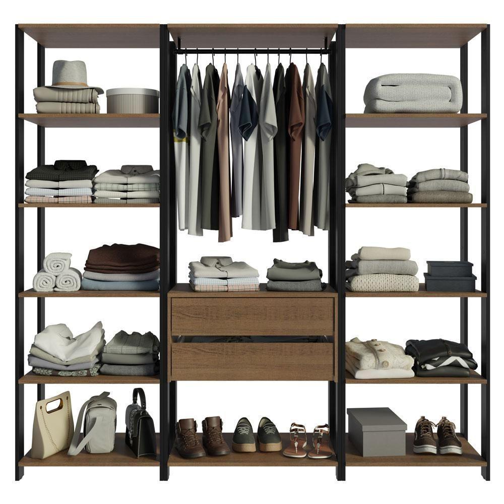 Guarda-roupa Closet Modulado Valencia 2 Gavetas 188cm Rustic/preto Madesa 01 Rustic/preto - 2
