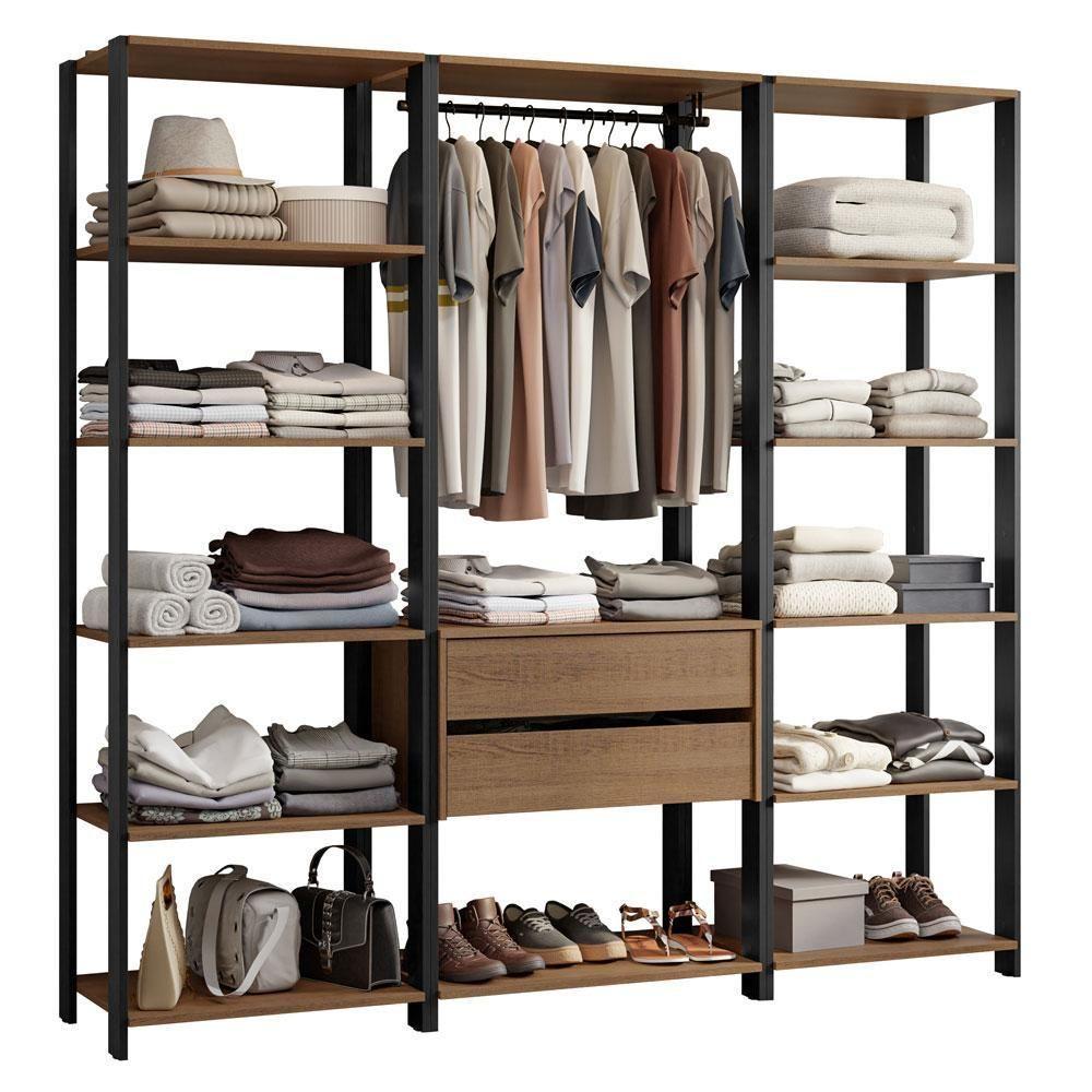 Guarda-roupa Closet Modulado Valencia 2 Gavetas 188cm Rustic/preto Madesa 01 Rustic/preto - 6