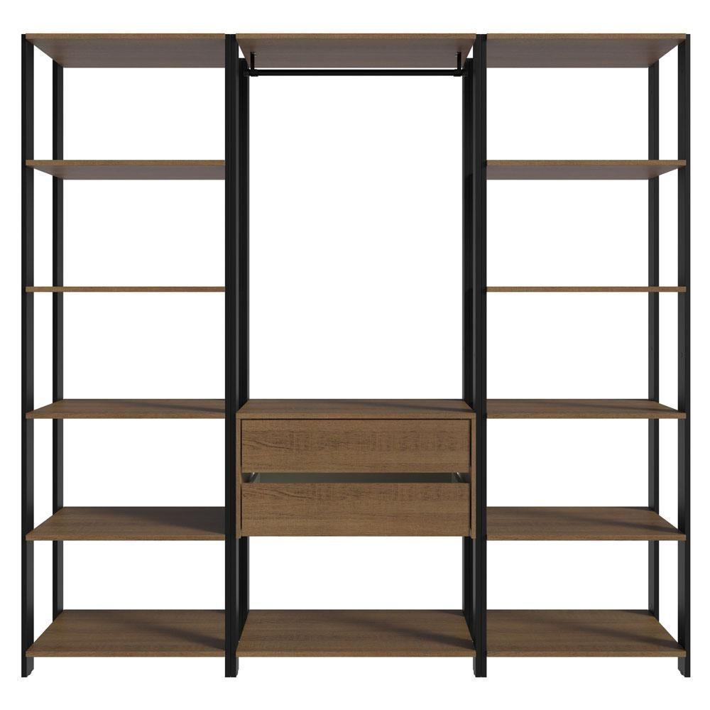 Guarda-roupa Closet Modulado Valencia 2 Gavetas 188cm Rustic/preto Madesa 01 Rustic/preto - 7