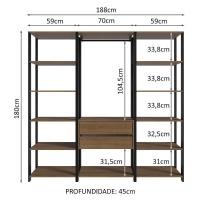 Guarda-roupa Closet Modulado Valencia 2 Gavetas 188cm Rustic/preto Madesa 01 Rustic/preto - 9