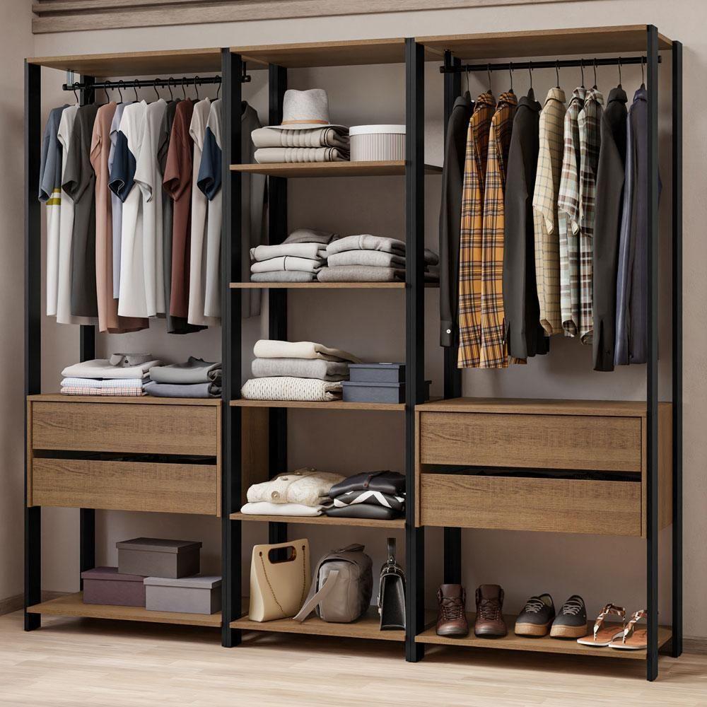 Guarda-roupa Closet Modulado Valencia 4 Gavetas 199cm Madesa 02 Rustic-Preto - 1