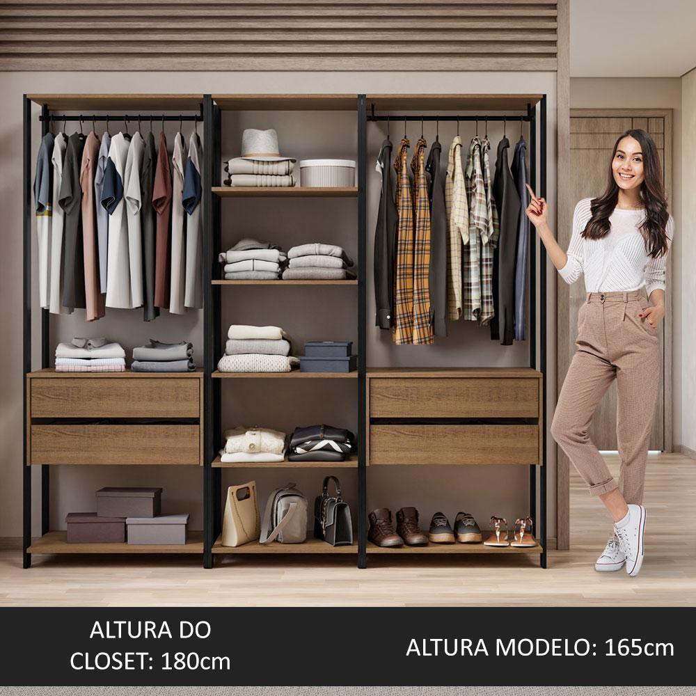 Guarda-roupa Closet Modulado Valencia 4 Gavetas 199cm Madesa 02 Rustic-Preto - 2