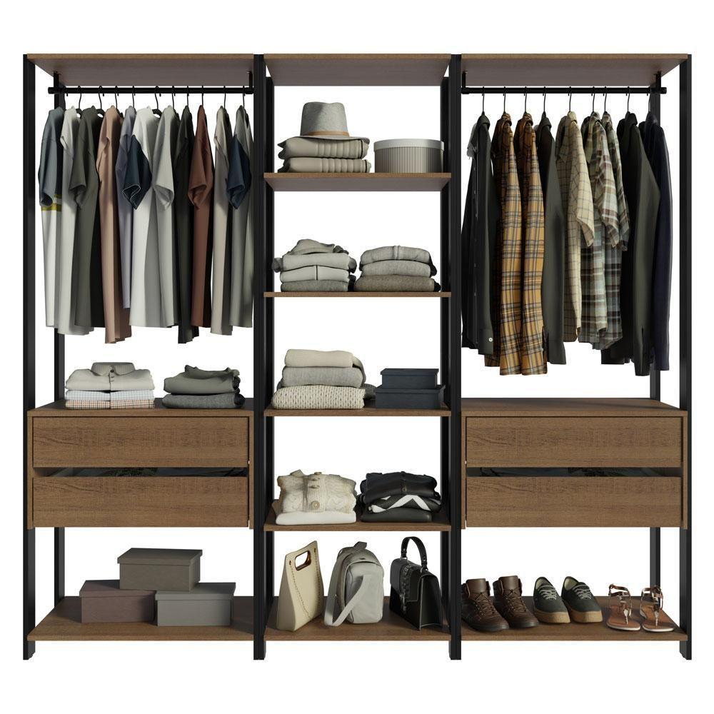 Guarda-roupa Closet Modulado Valencia 4 Gavetas 199cm Madesa 02 Rustic-Preto - 9