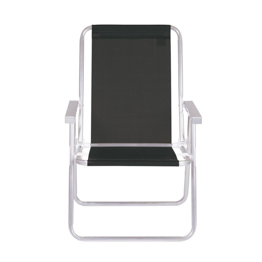 Kit 2 Cadeira Praia Alta Alumínio Conforto Preto 120kg Mor - 4