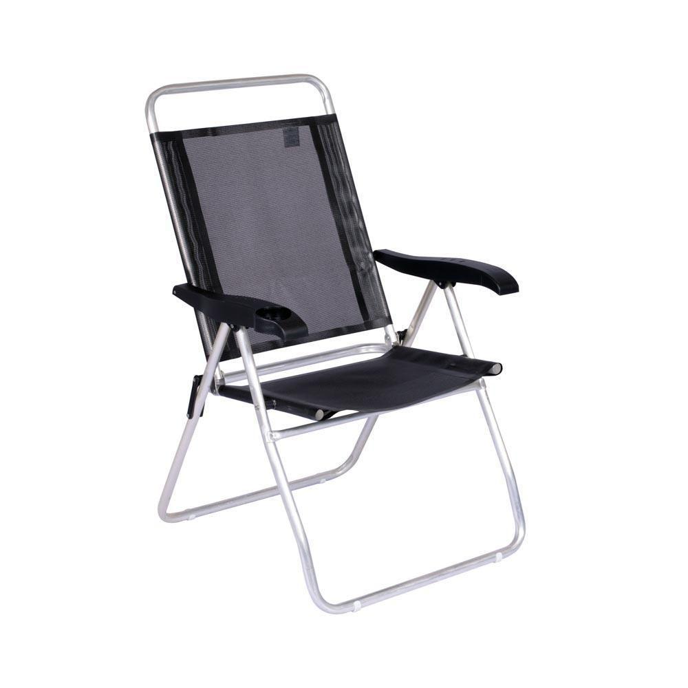 Cadeira De Praia Alta Reclinável Boreal Com Porta Copo Mor Cor:preto Preto - 1