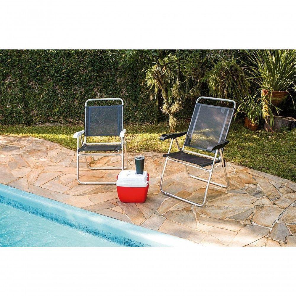 Cadeira De Praia Alta Reclinável Boreal Com Porta Copo Mor Cor:preto Preto - 2