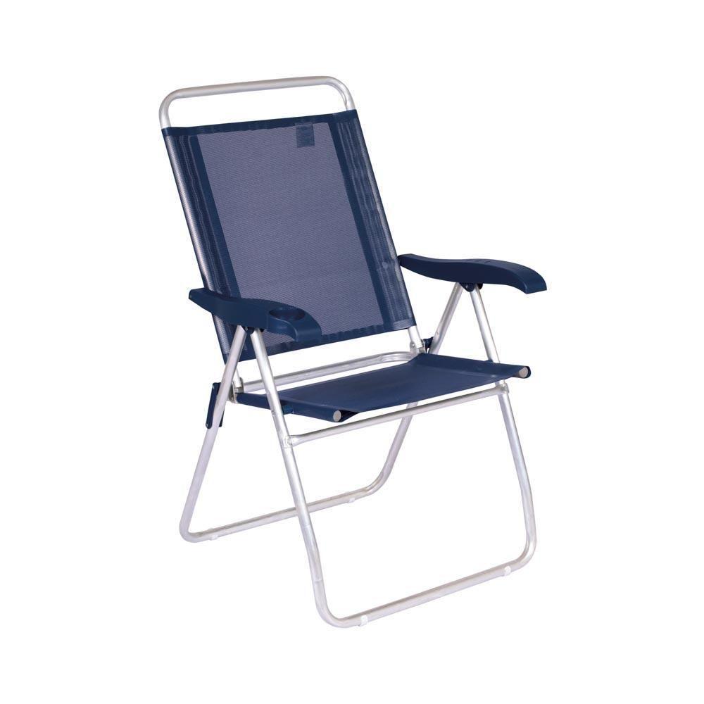 Cadeira De Praia Alta Reclinável Boreal Com Porta Copo Mor Cor:azul Marinho Azul Marinho - 1