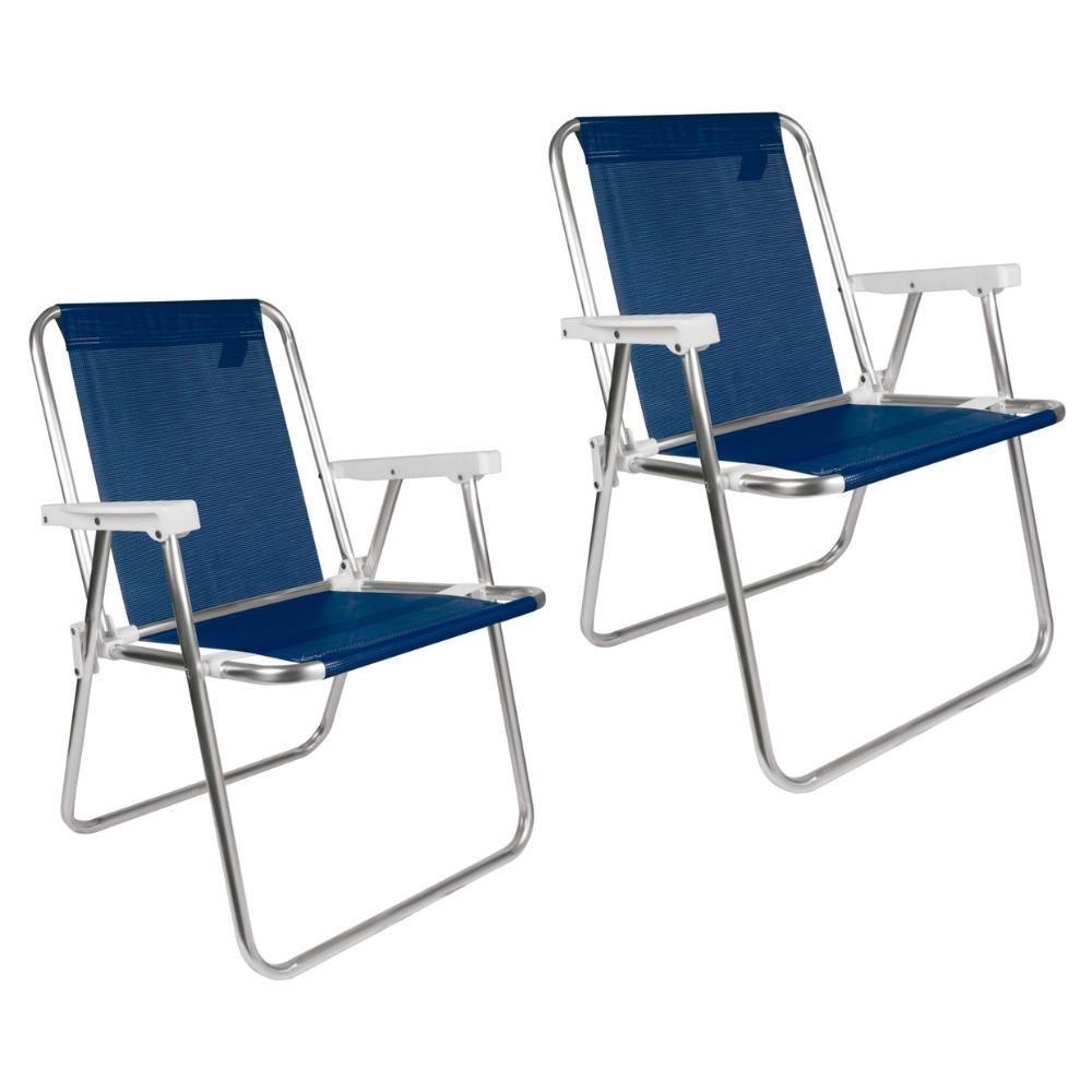 Kit 2 Cadeira De Praia Alta Sannet Em Alumínio Azul Mor - 1