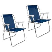 Kit 2 Cadeira De Praia Alta Sannet Em Alumínio Azul Mor - 1