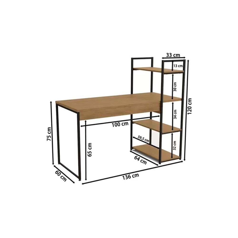 Escritório Completo Industrial (1 Escrivaninha, 1 Mesa Lateral) 2 Peças Freijó - Kappesberg - 3