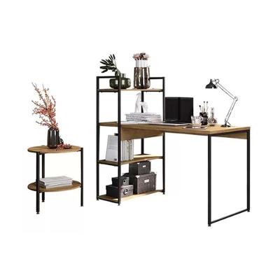 Escritório Completo Industrial em Madeira 136cm Branco Kit 2 Peças Escrivaninha e Mesa Lateral