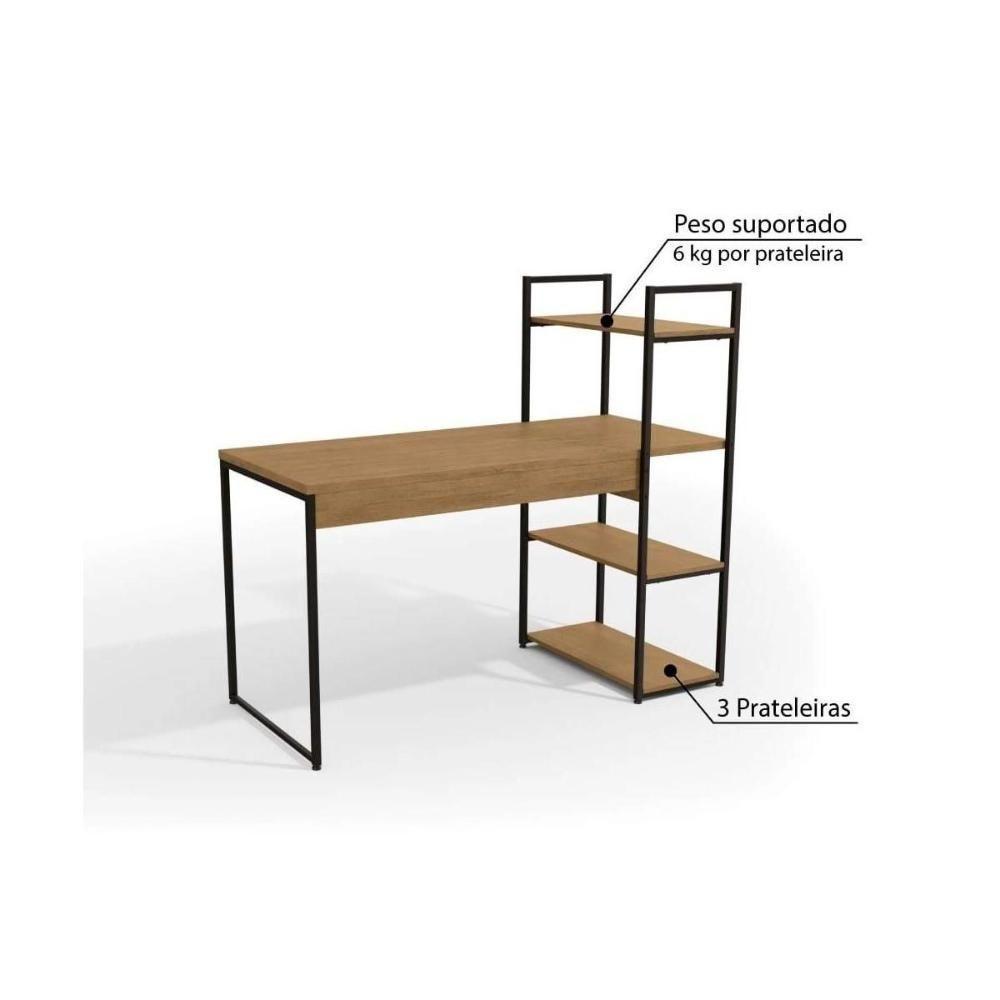 Escritório Completo Industrial 3 Peças (1 Escrivaninha, 1 Nicho, 1 Mesa de Centro) Freijo/Preto - Kappesberg - 3