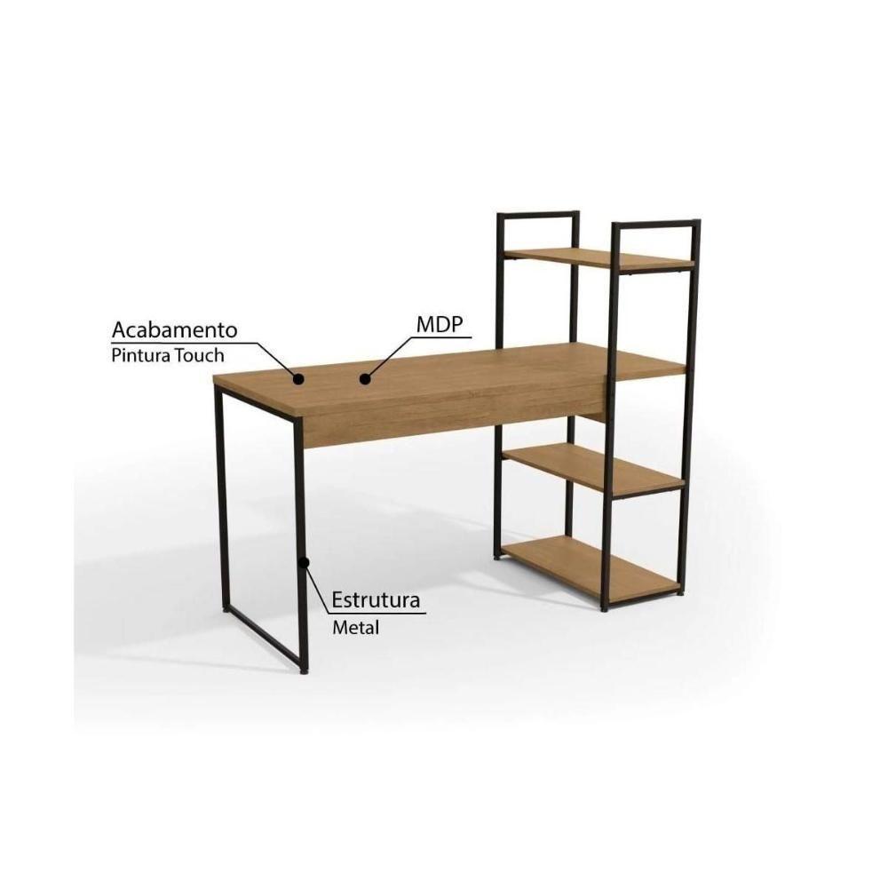 Escritório Completo Industrial 3 Peças (1 Escrivaninha, 1 Nicho, 1 Mesa de Centro) Freijo/Preto - Kappesberg - 6