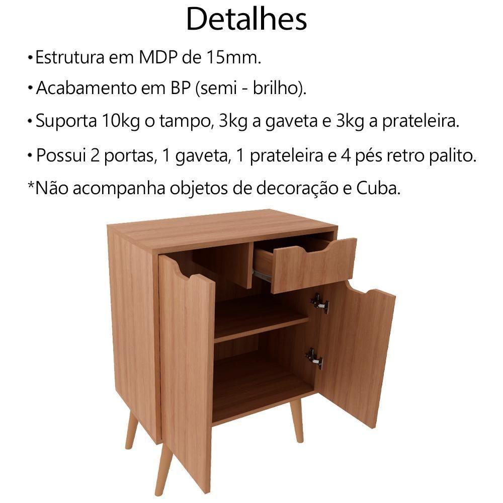 Gabinete Para Banheiro 2 Portas 1 Gaveta Bn3637 Amendoa Tecno Mobili Amendoa - 5