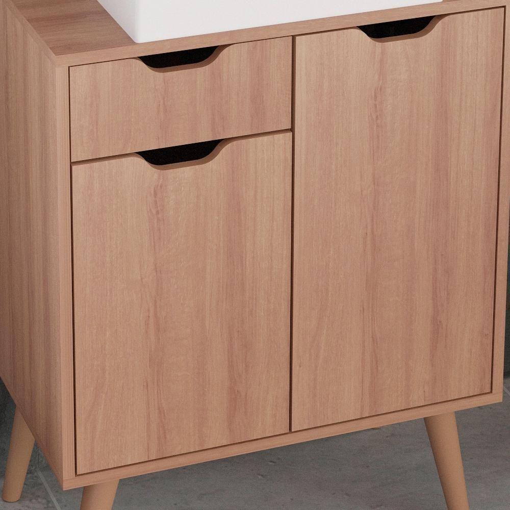 Gabinete Para Banheiro 2 Portas 1 Gaveta Bn3637 Amendoa Tecno Mobili Amendoa - 7