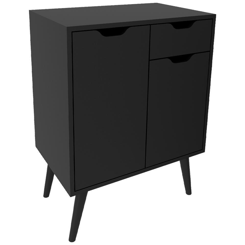 Gabinete Para Banheiro 2 Portas 1 Gaveta Bn3637 Preto Tecno Mobili Preto - 1