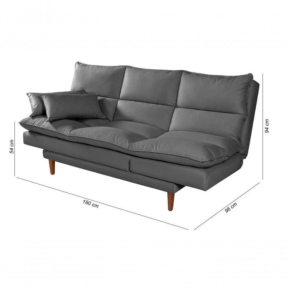 Sofá Cama Vancouver 3 Lugares Império Reclinável Casal Pés Madeira Suede Cinza 380 - 5