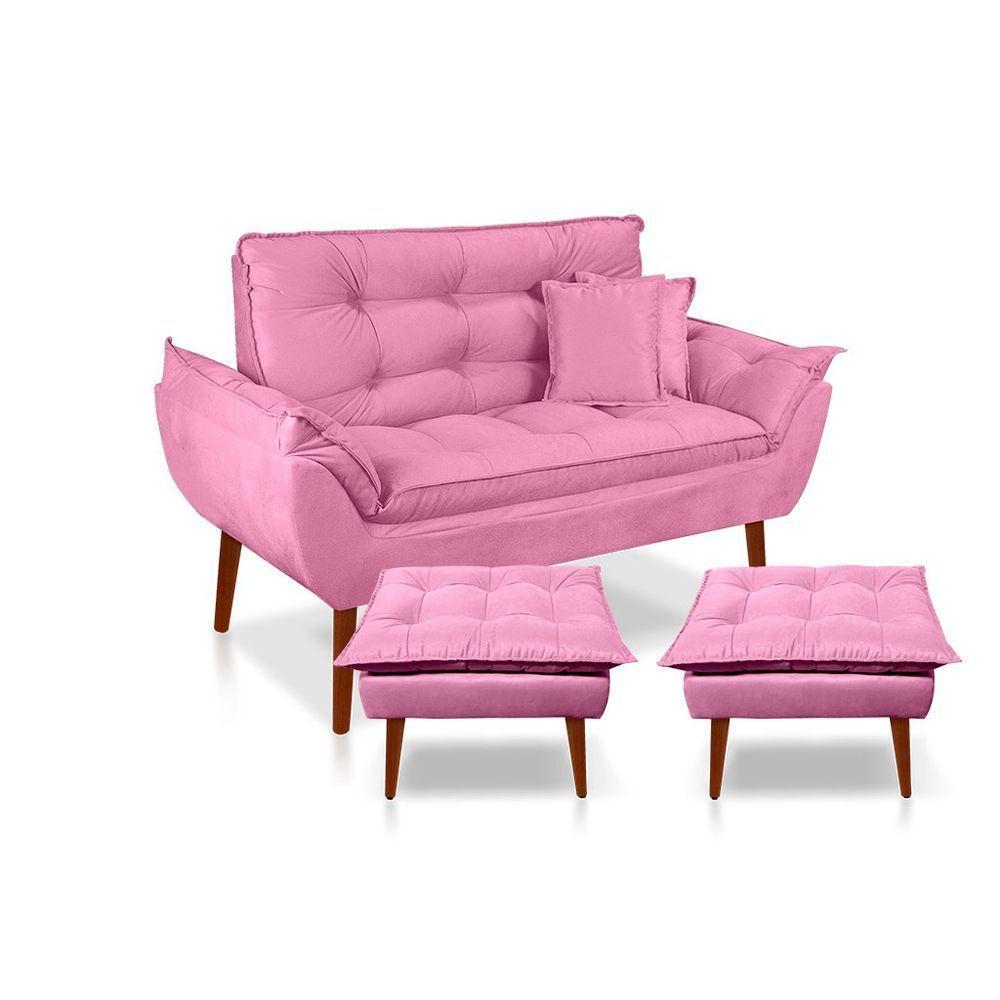 Kit C/ 01 Namoradeira Opala + 02 Puffs Opala + 02 Almofadas Suede Rose - 1