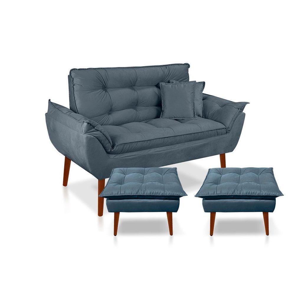 Kit C/ 01 Namoradeira Opala + 02 Puffs Opala + 02 Almofadas Suede Azul Turquesa - 1