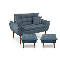 Kit C/ 01 Namoradeira Opala + 02 Puffs Opala + 02 Almofadas Suede Azul Turquesa - 1