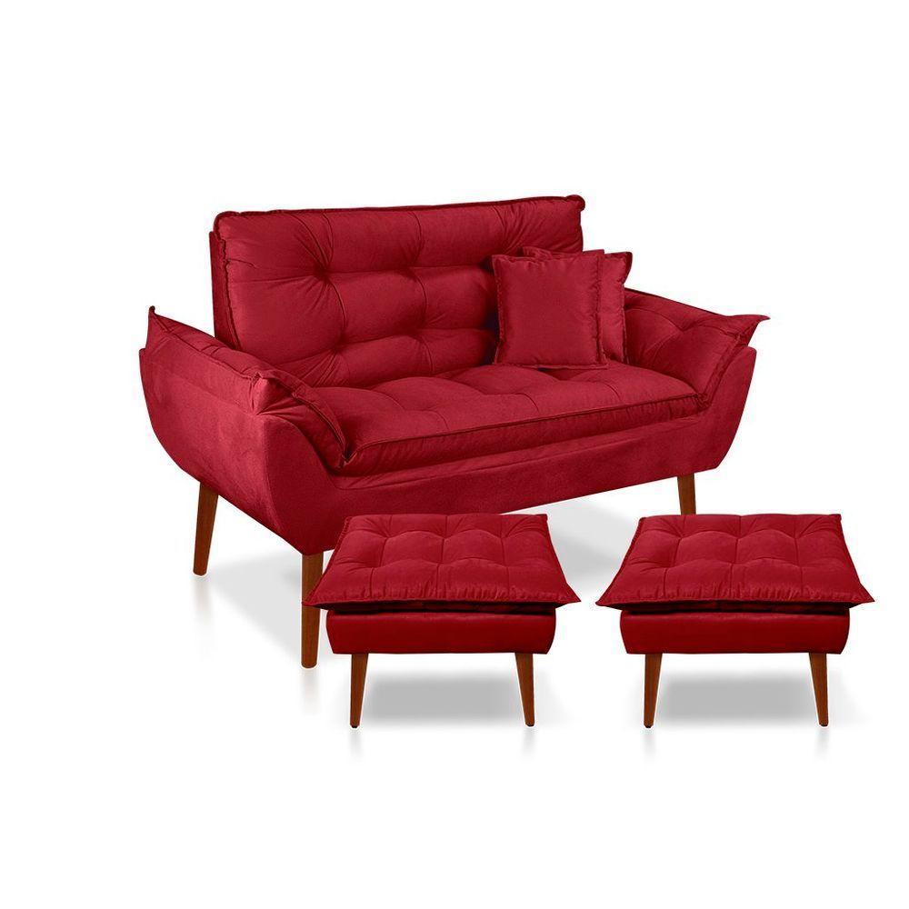 Kit C/ 01 Namoradeira Opala + 02 Puffs Opala + 02 Almofadas Suede Vermelho - 1