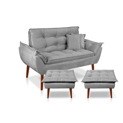 Kit C/ 01 Namoradeira Opala + 02 Puffs Opala + 02 Almofadas Suede Cinza Claro