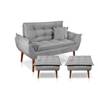 Kit C/ 01 Namoradeira Opala + 02 Puffs Opala + 02 Almofadas Suede Cinza Claro - 1