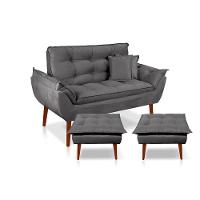 Kit C/ 01 Namoradeira Opala + 02 Puffs Opala + 02 Almofadas Suede Cinza Escuro - 1