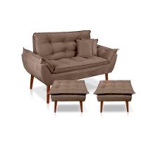 Kit C/ 01 Namoradeira Opala + 02 Puffs Opala + 02 Almofadas Suede Cappuccino - 1