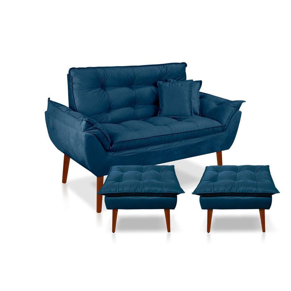 Kit C/ 01 Namoradeira Opala + 02 Puffs Opala + 02 Almofadas Suede Azul Marinho - 1