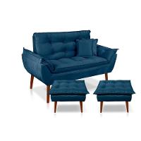 Kit C/ 01 Namoradeira Opala + 02 Puffs Opala + 02 Almofadas Suede Azul Marinho - 1