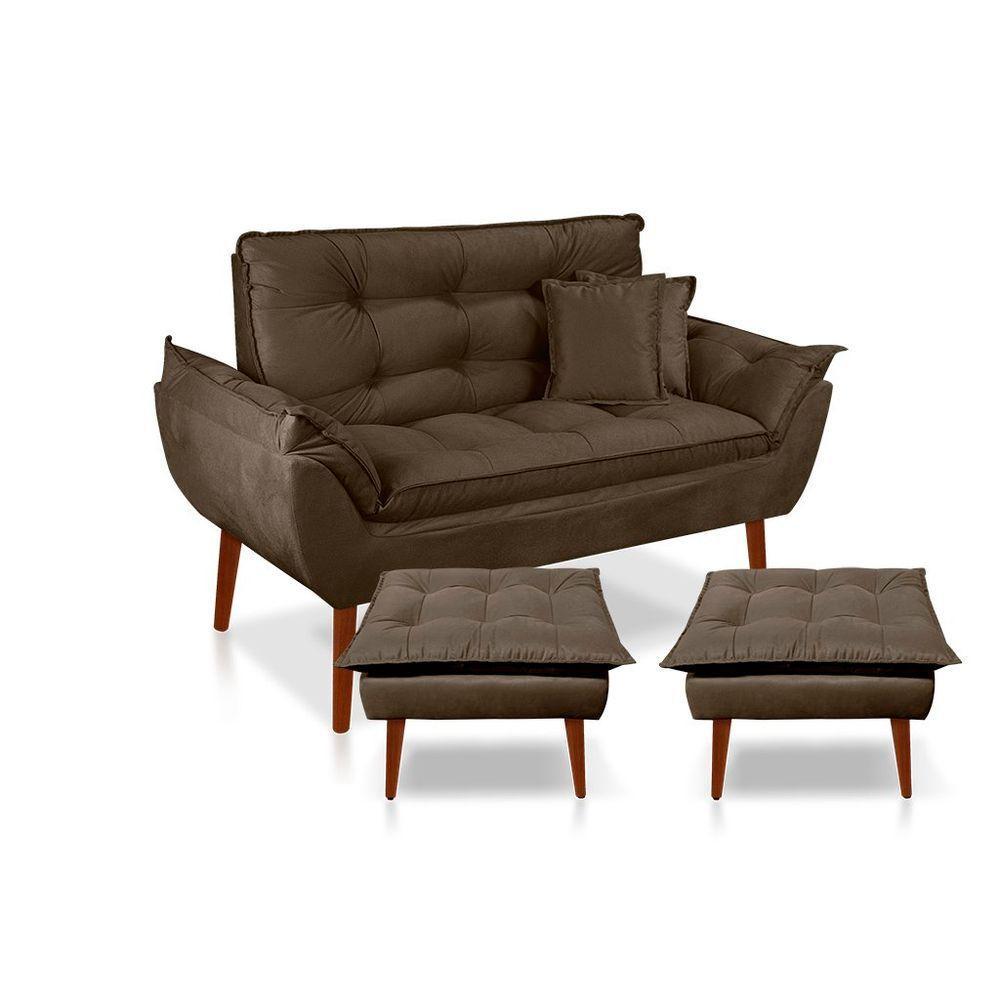 Kit C/ 01 Namoradeira Opala + 02 Puffs Opala + 02 Almofadas Suede Marrom - 1