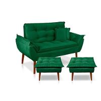 Kit C/ 01 Namoradeira Opala + 02 Puffs Opala + 02 Almofadas Suede Verde - 1