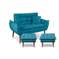 Kit C/ 01 Namoradeira Opala + 02 Puffs Opala + 02 Almofadas Suede Azul TiffanyF - 1