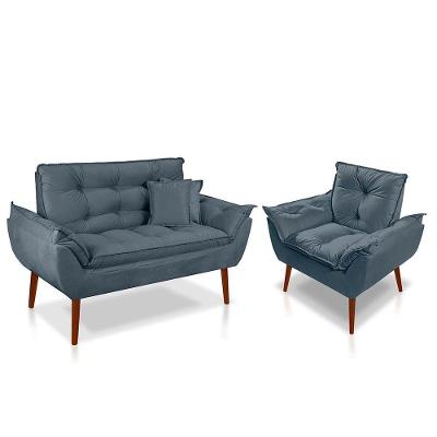 Kit Poltrona E Namoradeira Opala Suede Turquesa Sonho Das Poltronas