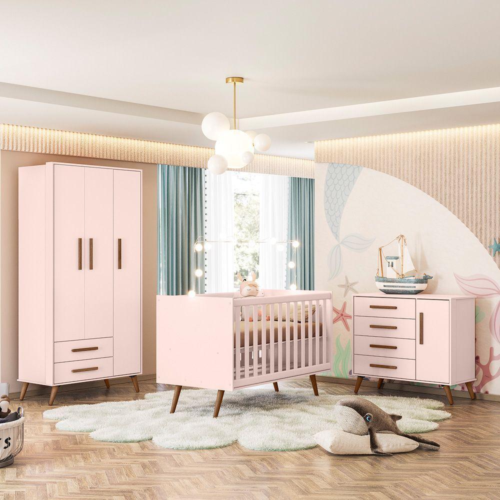 Conjunto Quarto Infantil Retro Sevilha Rosa Com Colchao - 1