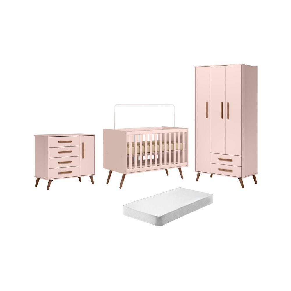 Conjunto Quarto Infantil Retro Sevilha Rosa Com Colchao - 8