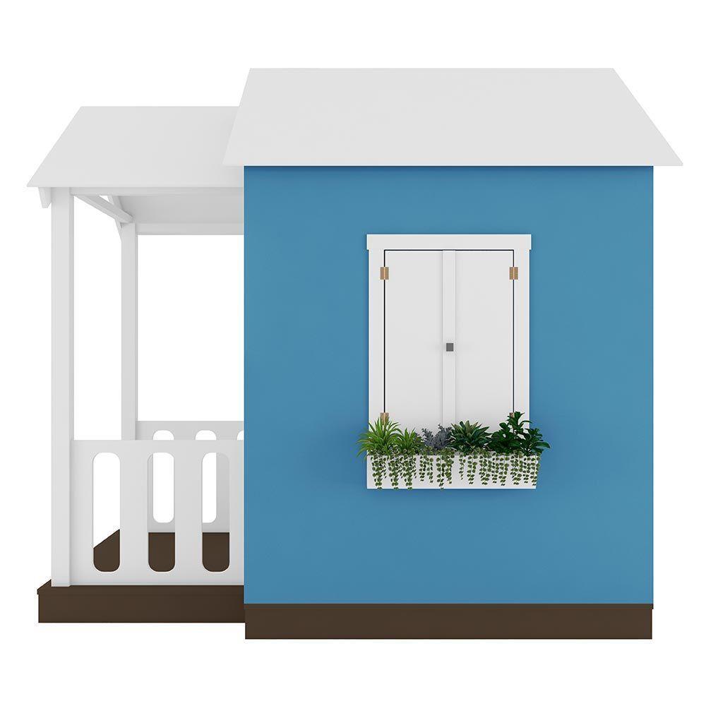 Casinha De Brinquedo Artesanal Com Varanda Mdf Branco/azul Claro L12 - Criança Feliz - 3