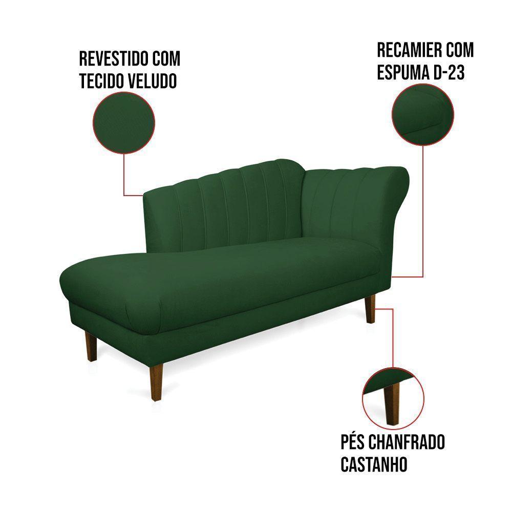 Divã Recife Veludo Verde 165 Cm Pés Chanfrado Castanho - D'rossi - 5