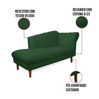 Divã Recife Veludo Verde 165 Cm Pés Chanfrado Castanho - D'rossi - 5
