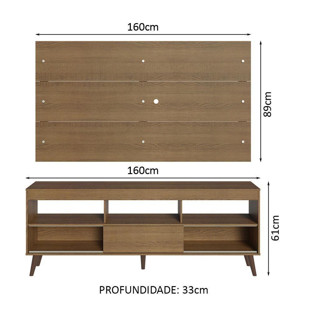 Rack Com Painel Para Tv Até 65 Polegadas Com Pés Rustic Detroit Madesa Rustic - 2
