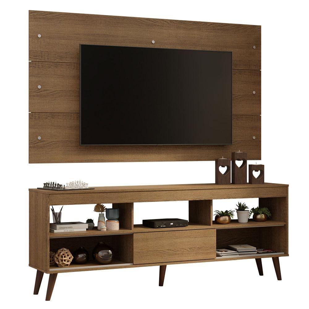 Rack Com Painel Para Tv Até 65 Polegadas Com Pés Rustic Detroit Madesa Rustic - 3