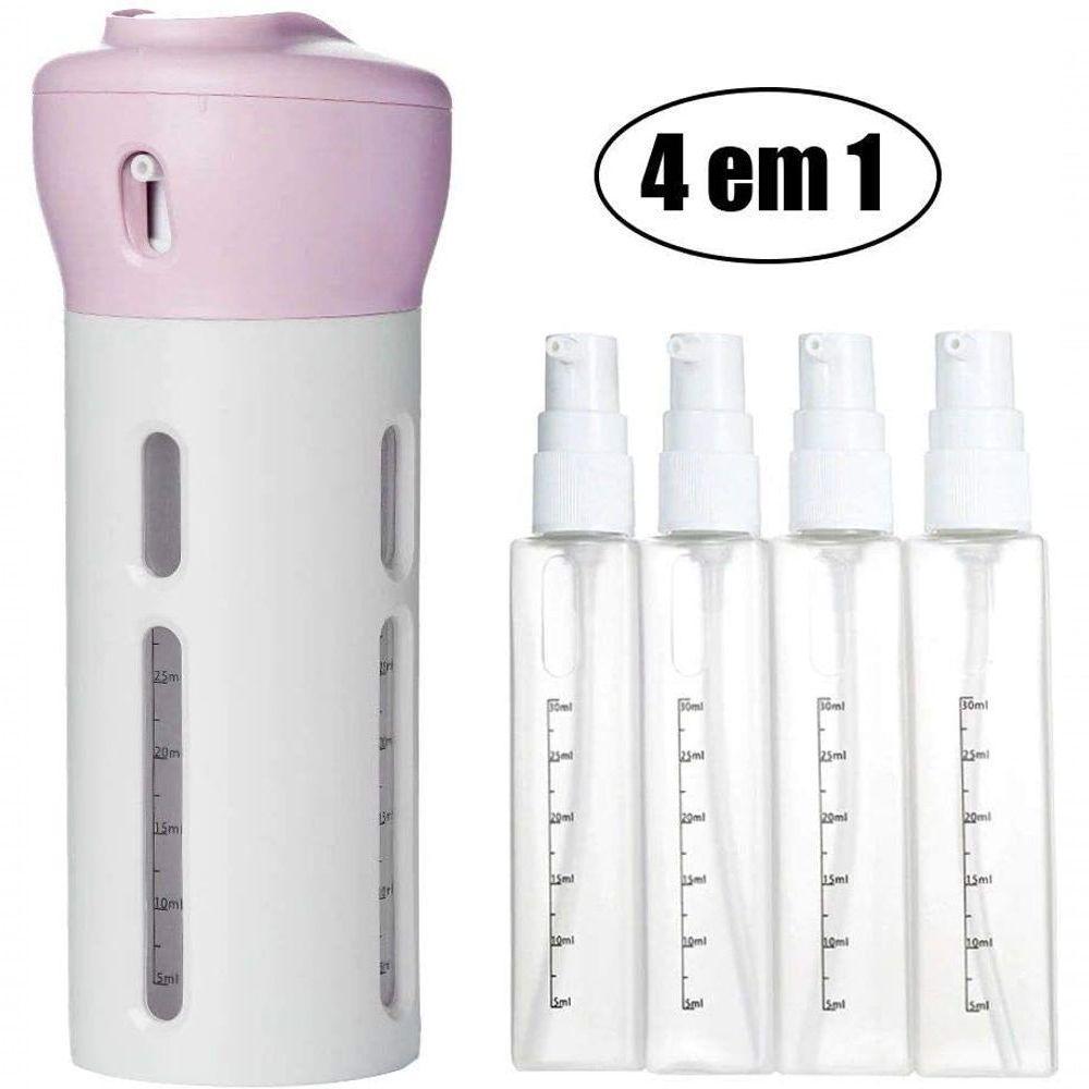 Dispenser Garrafa 4 Em 1 Loção Portátil Shampoo Gel Cremes Rosa Viagens - 3