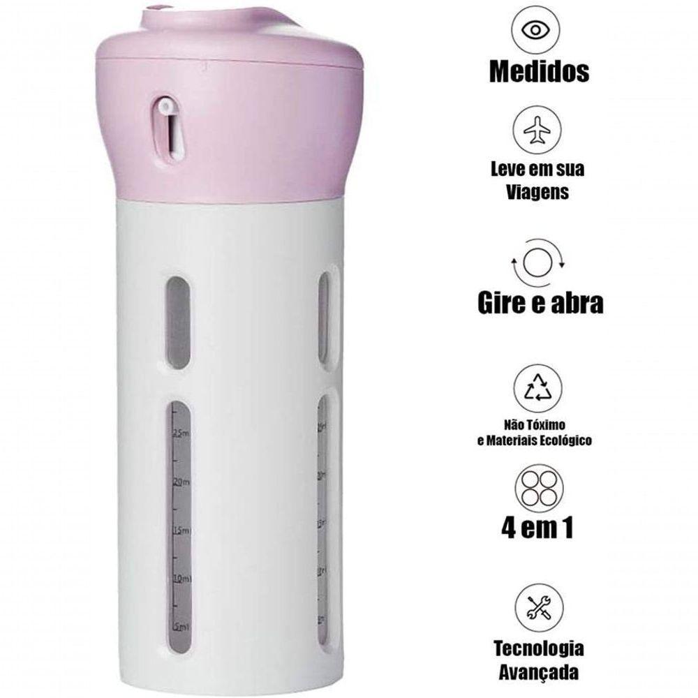 Dispenser Garrafa 4 Em 1 Loção Portátil Shampoo Gel Cremes Rosa Viagens - 5