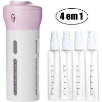 Dispenser Garrafa 4 Em 1 Loção Portátil Shampoo Gel Cremes Rosa Viagens - 3