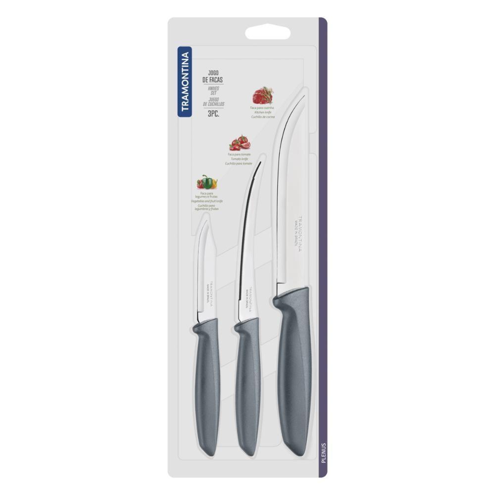 Jogo De Facas Tramontina Plenus Com Laminas Em Aço Inox E Cabos De Polipropileno Cinza 3 Peças - 8