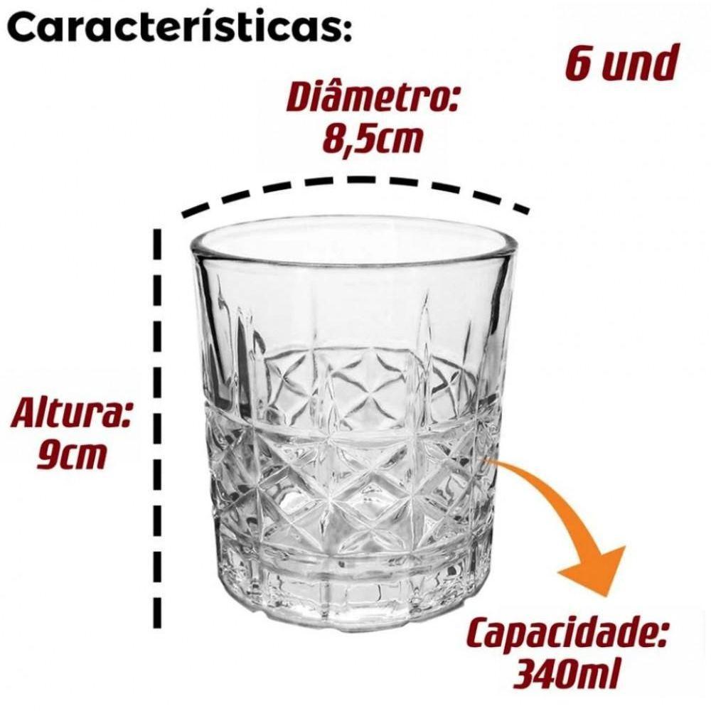 Jogo De 6 Copos Baixos Para Whisky Vidro 340 Ml Bread - Mimo - 2