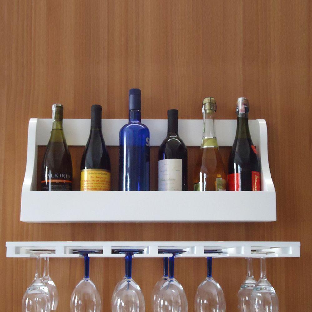 Porta Taças E Prateleira Adega Para Vinhos Garrafas Bar Branco Laca - 2