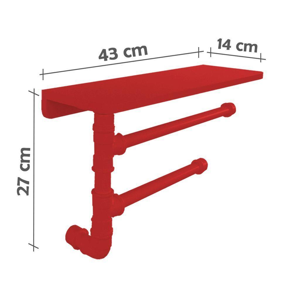 Suporte De Parede Porta Papel Toalhas E Prateleira Para Temperos Cozinha Estilo Industrial Vermelho - 5