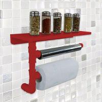 Suporte De Parede Porta Papel Toalhas E Prateleira Para Temperos Cozinha Estilo Industrial Vermelho - 1